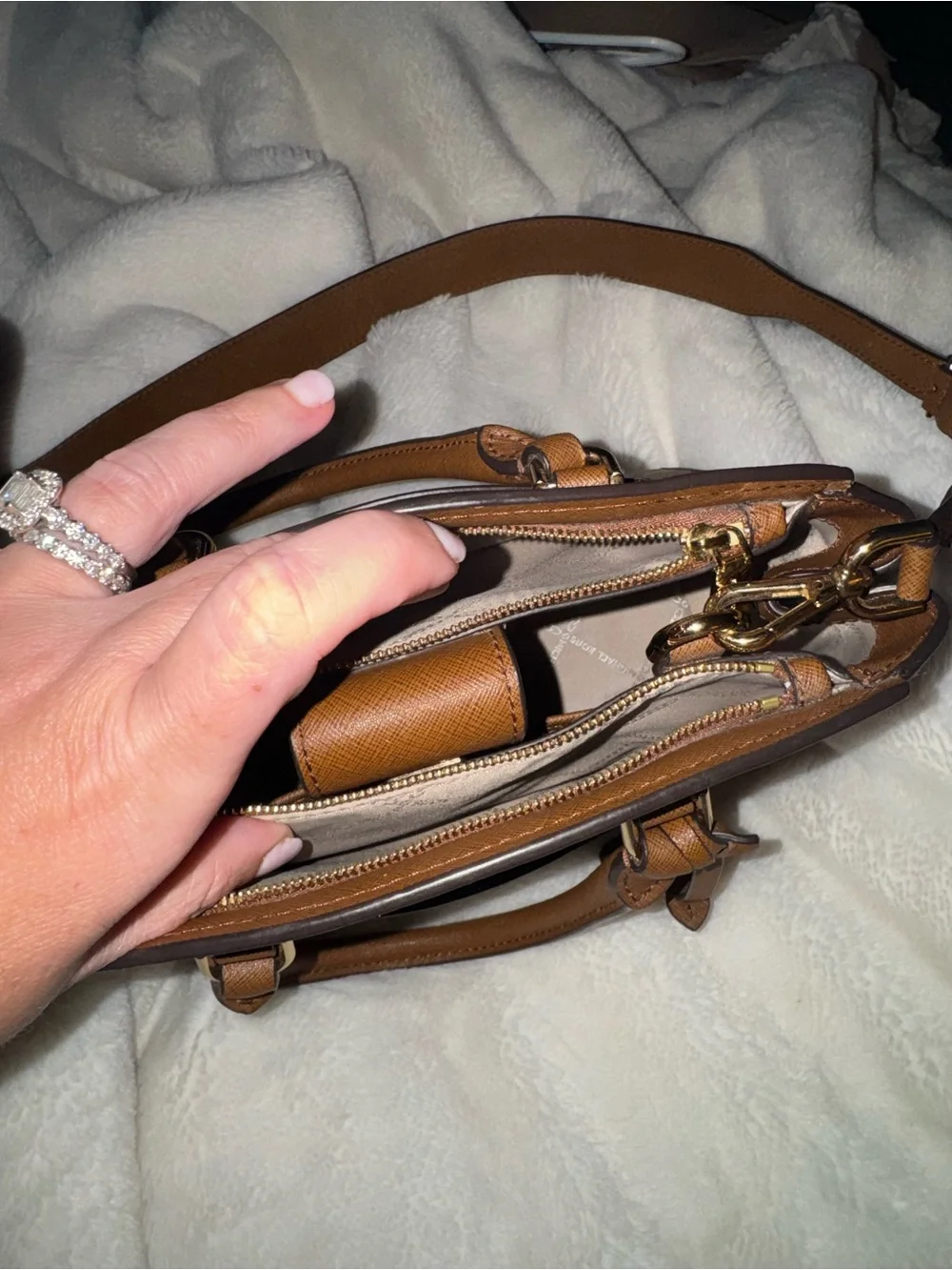 Michael Kors Chestnut Saffiano Leather Satchel with MK Charm